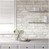 NuWallpaper NU1653 Grey and White Brick Peel & Stick Wallpaper
