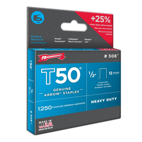 1250 Pack 1/2" Staples, for T50 Stapler