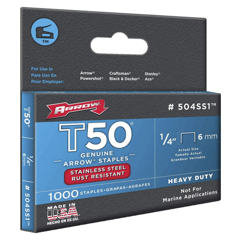 1000 Pack 1/4" Stainless Steel Staples, for T50 Stapler