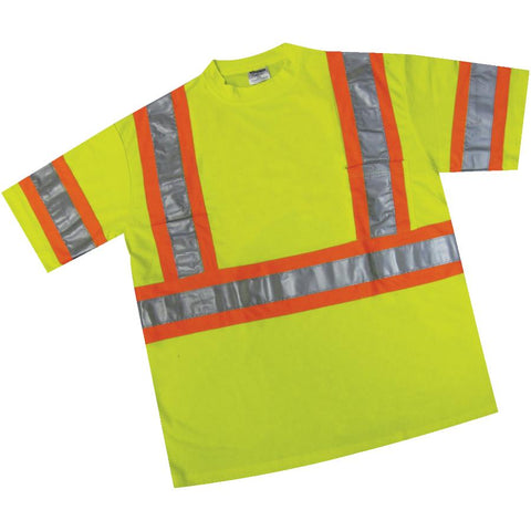 StormFighter Short Sleeve Traffic Safety T-Shirt - with Pocket, Medium, Fluorescent Green