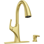 Rancho Single Handle Pull-Down Kitchen Faucet - with Soap Dispenser, Brushed Gold