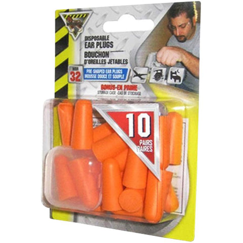 NRR32 Foam Disposable Ear Plugs - 10 Pairs