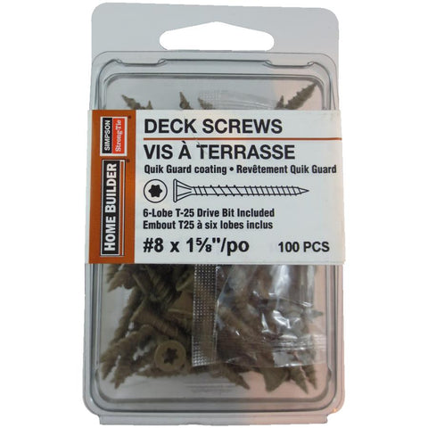 100 Pack #8 1-5/8" High Performance Tan Deck Screws