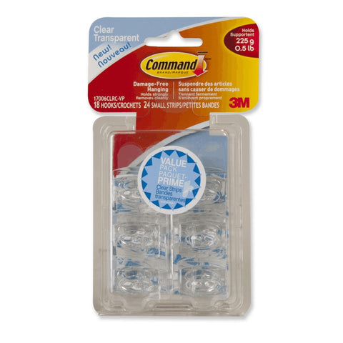 18 Hooks Plus 24 Strips Mini Clear Adhesive Hooks