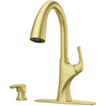 Rancho Single Handle Pull-Down Kitchen Faucet - with Soap Dispenser, Brushed Gold