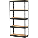 14" x 34" x 72" 5 Shelf Black Metal/Wood Shelving Unit