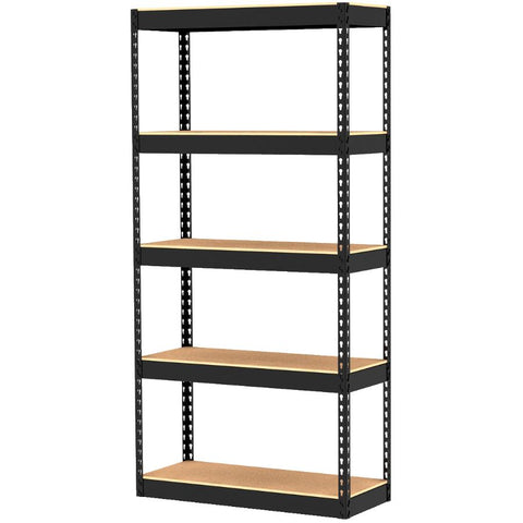 14" x 34" x 72" 5 Shelf Black Metal/Wood Shelving Unit