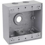 2 Gang Silver Weatherproof Metal Wiring Box with 3 Threaded Outlets