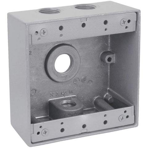 2 Gang Silver Weatherproof Metal Wiring Box with 3 Threaded Outlets