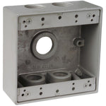 2 Gang Silver Weatherproof Metal Wiring Box with 5 Threaded Outlets