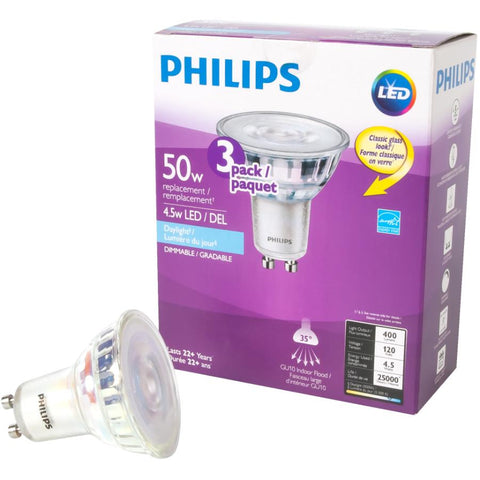 Philips 468165 Led 50W GU10 Glass Daylight (5000K) 3 Pack