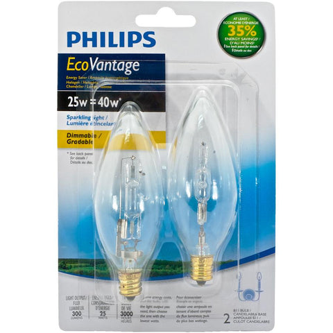 Philips 424291 Halogen Energy Saver 40W Chandelier Candelabra Base-2 Pack