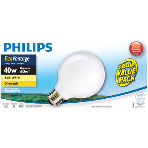 Philips 435230 Halogen Energy Saver 60W G25 White-3 Pack