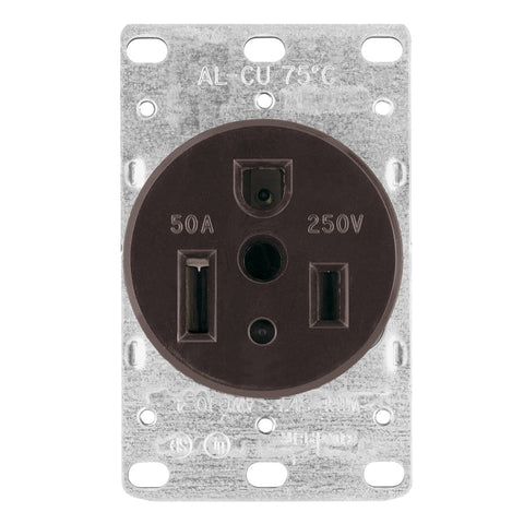 Eaton 1254 50-Amp 2-Pole 3-Wire 250-Volt Heavy Duty Grade Flush Mount Power Receptacle, Brown