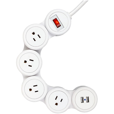 Globe Electric Flexigon Surge Protector Power Strip, 4X 3-Pin Grounded Outlets, 2X USB Ports, 3.1A Combined, White Finish, 6ft Power Cord, 78175