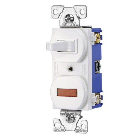 EATON Wiring 277W 15-Amp 120-volt Combination Single Pole Toggle Switch and Pilot Light with Back and Side Wiring, White