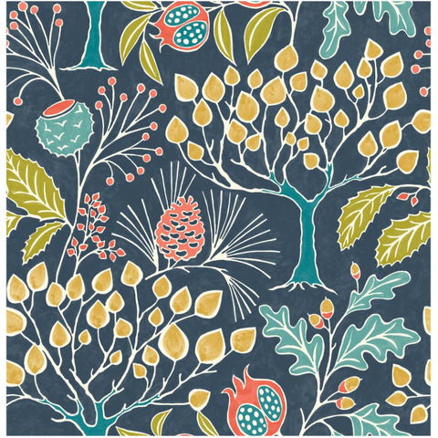 Groovy Garden Peel & Stick Wallpaper - Navy, 20.5" x 18'