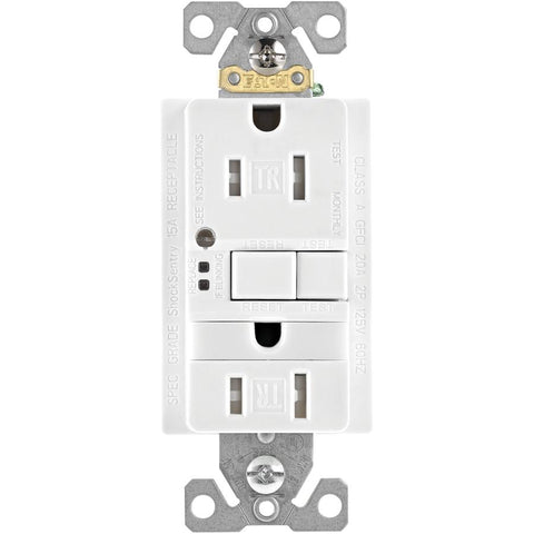 Eaton TRSGFNL15W-K 15 Amp 125V GFCI TR Duplex Receptacle with Night Light, White