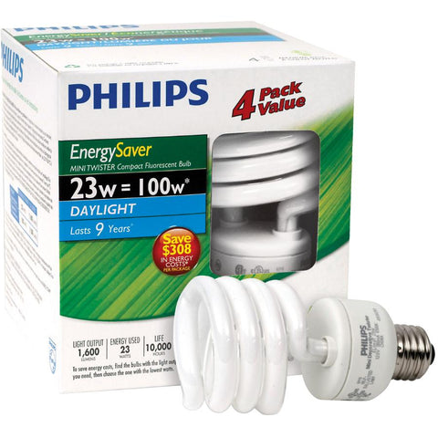 Philips 416016 CFL 23W = 100W Mini Twister Daylight (6500K) 4 Pack