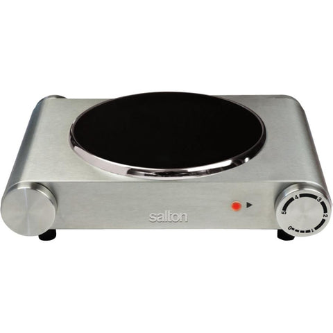 Salton Single Stainless Steel Infrared Portable Electric Cooktop with Large 7.4 Diameter Burner, Variable Tempertature Control and Indicator Light, Perfect for Entertaining, 1200 Watts (HP1502)