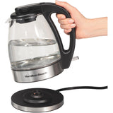 Hamilton Beach Glass Electric Tea Kettle, Water Boiler & Heater, 1 L, Cordless, LED Indicator, Auto-Shutoff & Boil-Dry Protection (40930), Clear