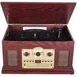 Proscan 6-in-1 Nostalgic Bluetooth Turntable with CD, Cassette, AUX and AM/FM Radio - Brown