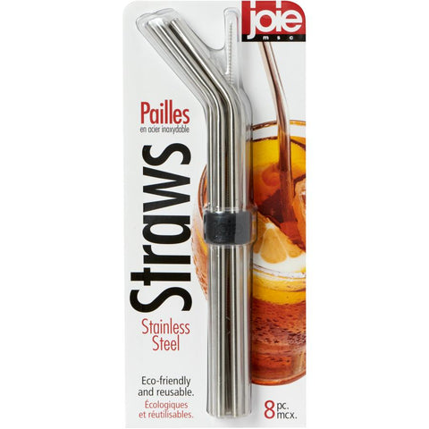 MSC International Stainless Steel Drinking Straws with Cleaning Brush (8 Pack) Kitchen Essentials, 4 x 1 x 9.7 inches, Silver