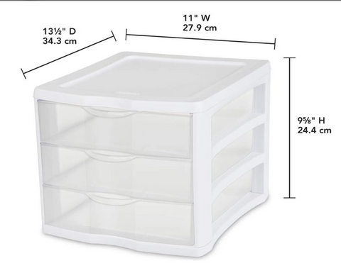 STERILITE 14141 3 Drawer Unit, White