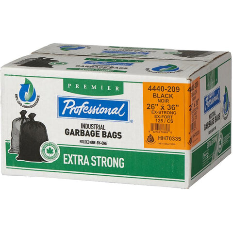 125 Pack 26" x 36" 1.3 Mil Extra Strong Black Oxo-Biodegradable Garbage Bags
