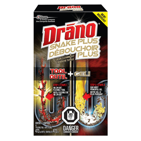 Drano Snake Plus Drain Cleaning System for hard to reach clogs, 473ml