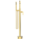 Indy Single Handle Freestanding Tub Faucet - with Hand Shower + Knurled Accents, Matte Gold