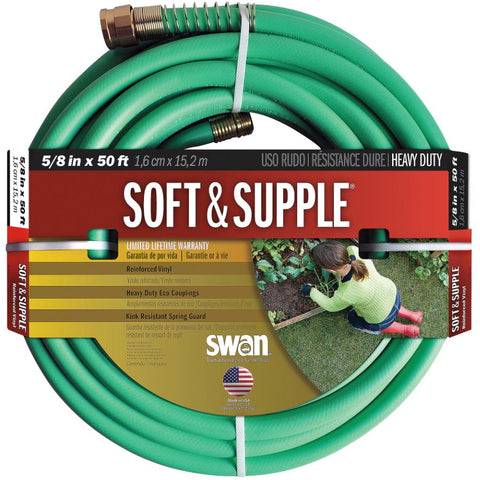 Swan Products SNSS58050 Soft & Supple Easy Coil Water Hose with Crush Proof Couplings 50' x 5/8", Green