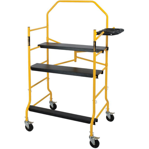 MetalTech 5 Foot High Portable Adjustable Platform Jobsite Series Mobile Scaffolding Ladder with Locking Wheels