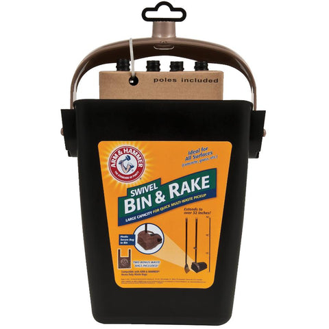 Petmate Arm & Hammer Swivel Bin & Rake Pooper Scooper Waste Management System (2 Bonus Heavy Duty Handle Tie Waste Bags Included for Premium Odor Control)