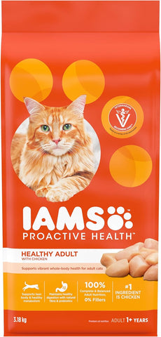 IAMS PROACTIVE HEALTH Healthy Adult Dry Cat Food with Chicken, 3.18kg bag