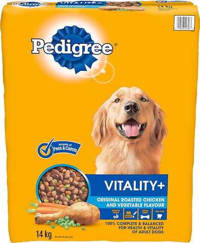 PEDIGREE VITALITY+ Adult Dry Dog Food, Roasted Chicken and Vegetable Flavour, 14kg Bag