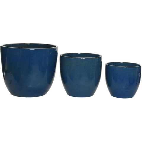 Dark Blue Matteo Ceramic Planters - 3 Piece, Assortment