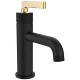 Indy Single Handle Lavatory Faucet with Matte Gold Handle + Knurled Accents - Matte Black