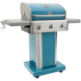 Pedestal Propane BBQ with Foldable Side Shelves - 3 Burner, Blue