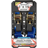 Erickson 34400 Pro Series Blue 1-Inch x 15-Inch Rubber Handle Ratcheting Tie-Down Strap