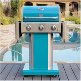 Pedestal Propane BBQ with Foldable Side Shelves - 3 Burner, Blue