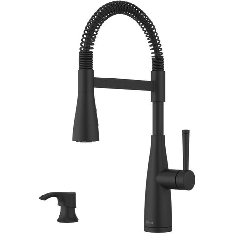 Raya Single Handle Pull-Down Kitchen Faucet - with Industrail Spring , Matte Black