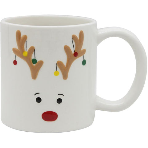 Reindeer Christmas Mug - 12 oz, White