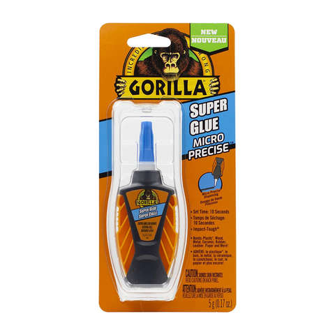 Gorilla Micro Precise Super Glue, Cyanoacrylate Glue, Fast Setting, Precise Dispensing Tool, Anti-Clog Cap, Clear, (0.19 oz/5 g, Pack of 1), 6621502