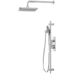 Quadrato Single Handle Pressure Balanced Shower Faucet with Rainhead + Handshower - Chrome, 2-Way Valve