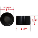 1" Black Plastic Furniture Leg Tips - 4 Pack