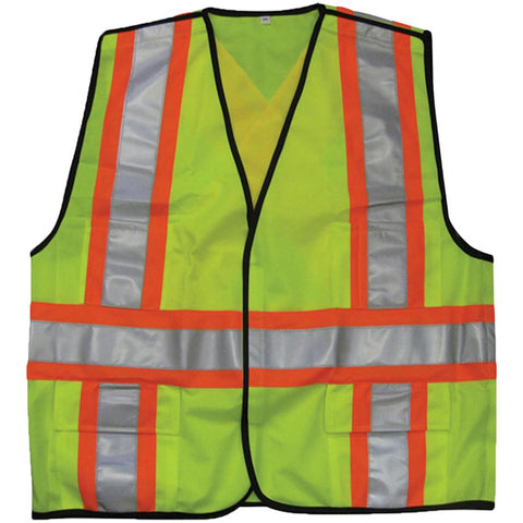 Think Safety 5-Point Tearaway Traffic Safety Vest - One-Size, Fluorescent Green