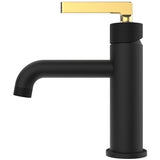 Indy Single Handle Lavatory Faucet with Matte Gold Handle + Knurled Accents - Matte Black