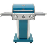 Pedestal Propane BBQ with Foldable Side Shelves - 3 Burner, Blue