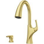 Rancho Single Handle Pull-Down Kitchen Faucet - with Soap Dispenser, Brushed Gold